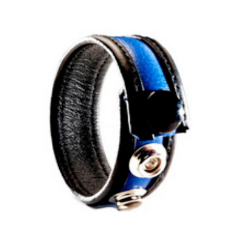 3 Snap Leather Cock Ring - Black - Blue