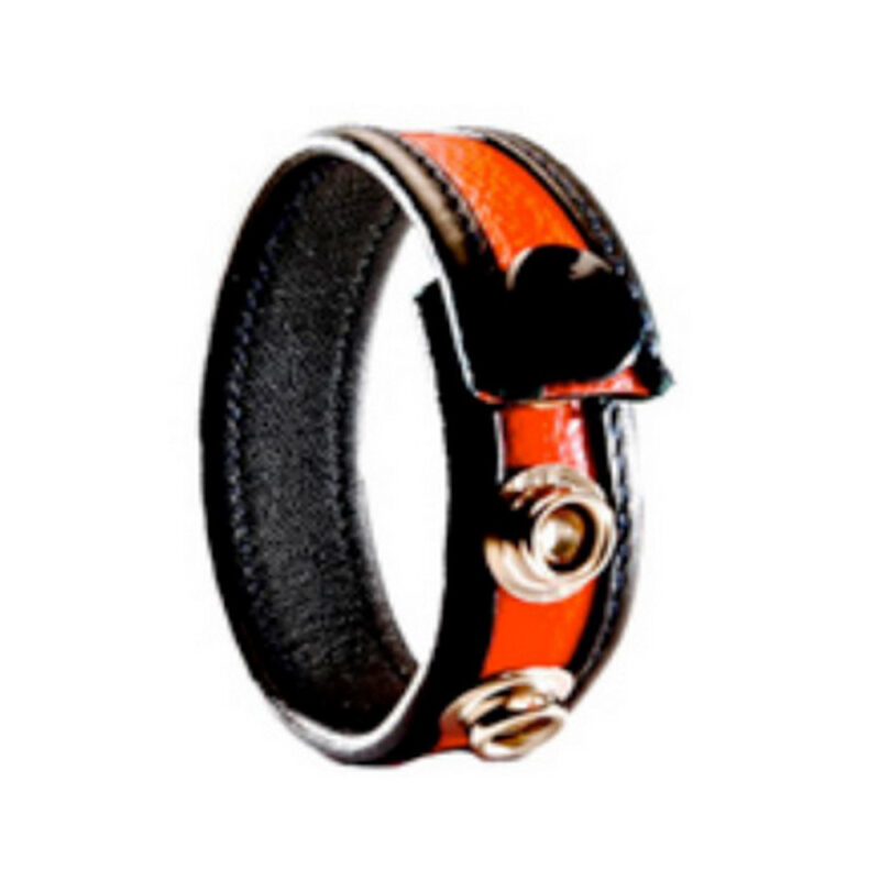 3 Snap Leather Cock Ring - Black - Red