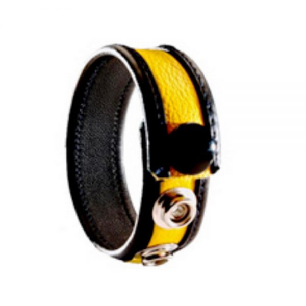 3 Snap Leather Cock Ring - Black - Yellow