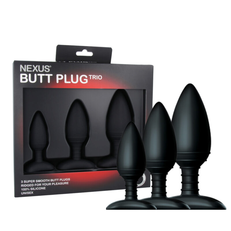 Nexus Butt Plug Trio 3 Solid Silicone S M L Black 1 1