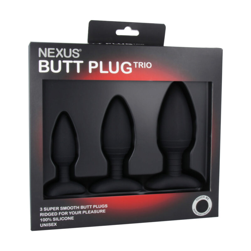 Nexus Butt Plug Trio 3 Solid Silicone S M L Black 2 1