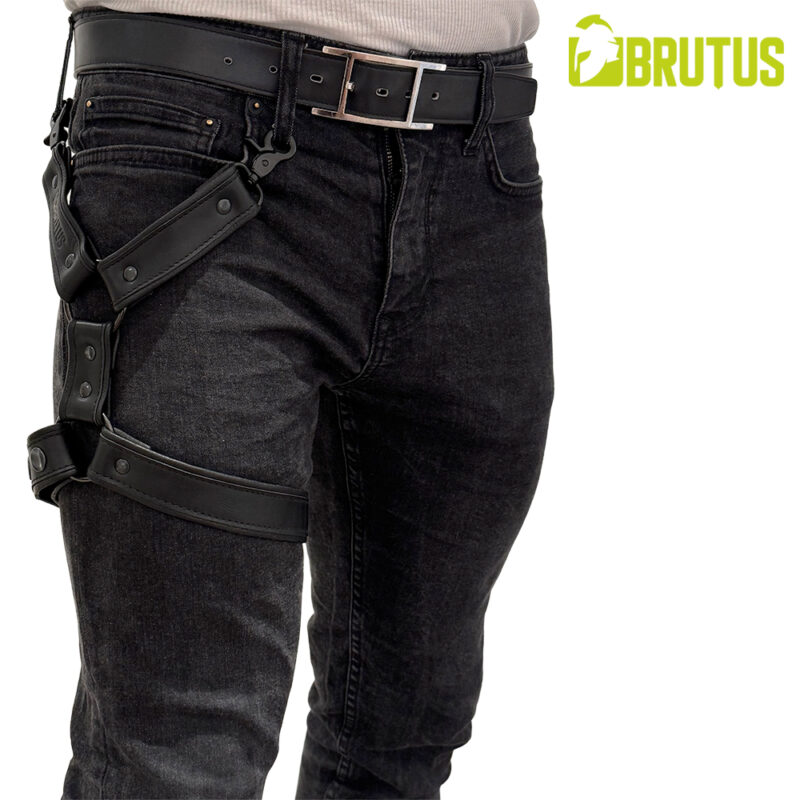 black leather leg harness