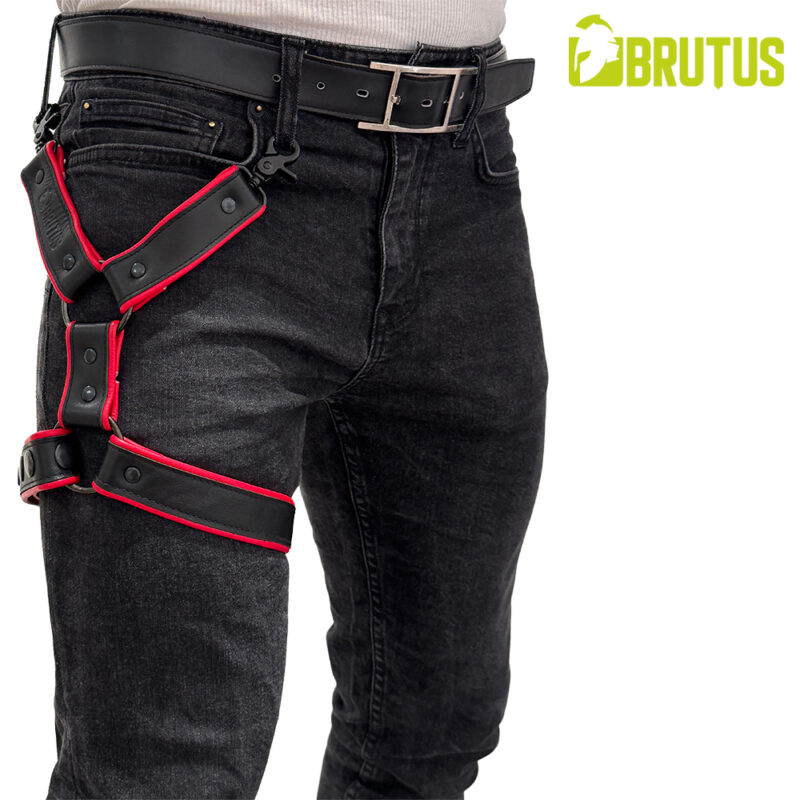 red leather leg harness