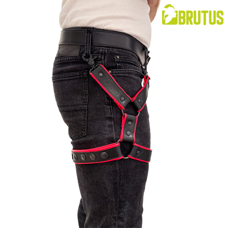 BRUTUS Leather Leg Harness Black-Red - Afbeelding 2