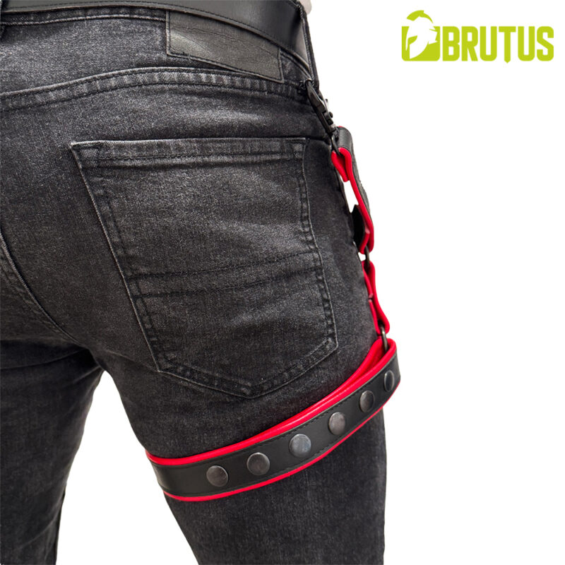 BRUTUS Leather Leg Harness Black-Red - Afbeelding 3