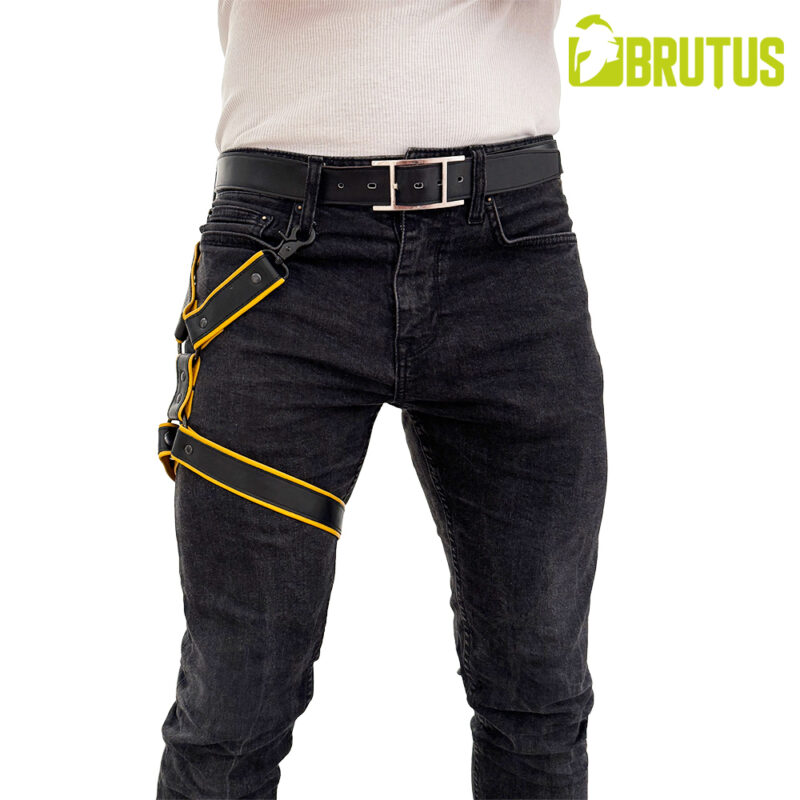 BRUTUS Leather Leg Harness Black-Yellow - Afbeelding 2