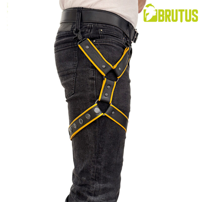 BRUTUS Leather Leg Harness Black-Yellow - Afbeelding 3