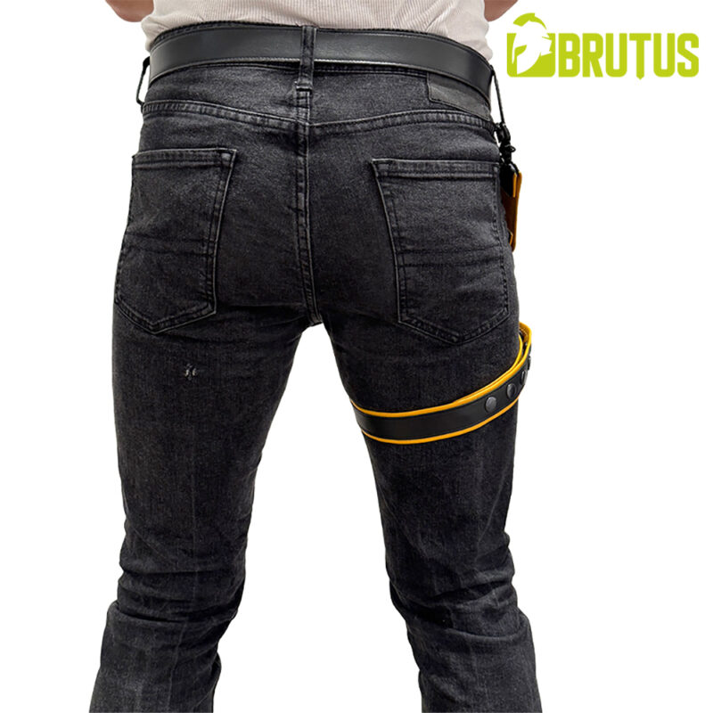 BRUTUS Leather Leg Harness Black-Yellow - Afbeelding 4