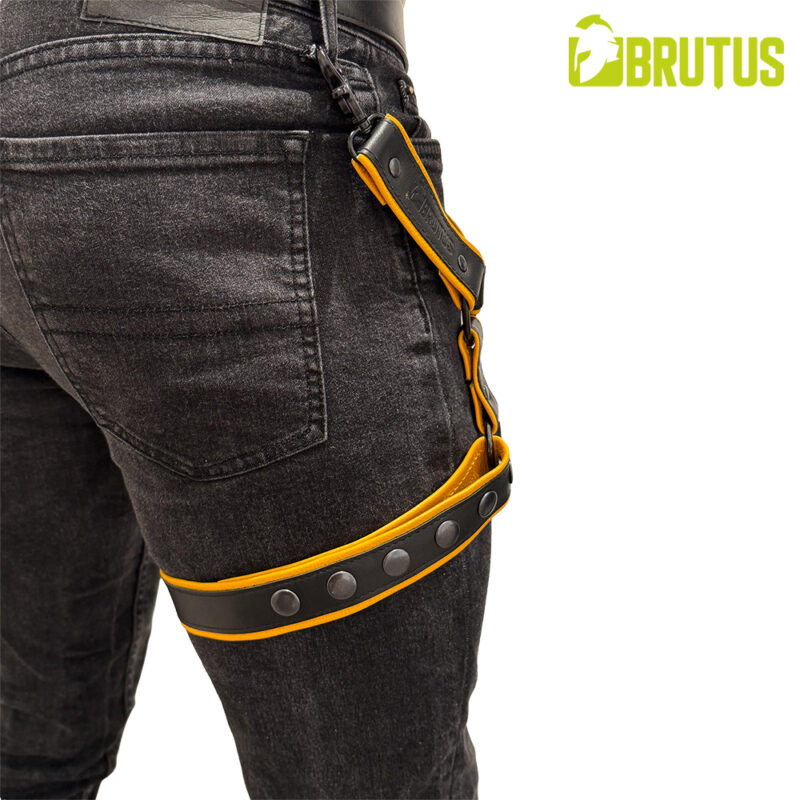 BRUTUS Leather Leg Harness Black-Yellow - Afbeelding 5