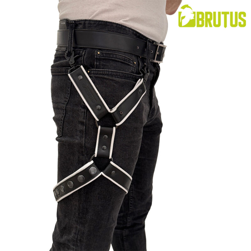 BRUTUS Leather Leg Harness Black-White - Afbeelding 3