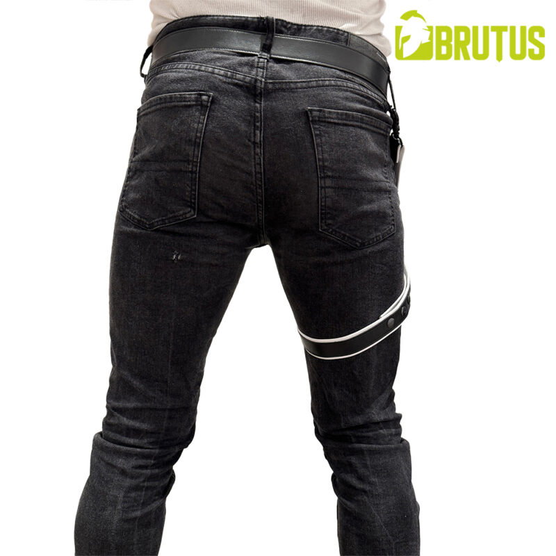 BRUTUS Leather Leg Harness Black-White - Afbeelding 2