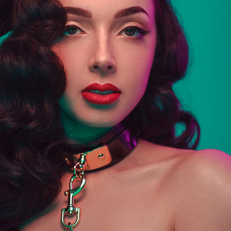 Kinky Diva VEGAS High Gloss O-Ring Collar + Leash Black - Afbeelding 4