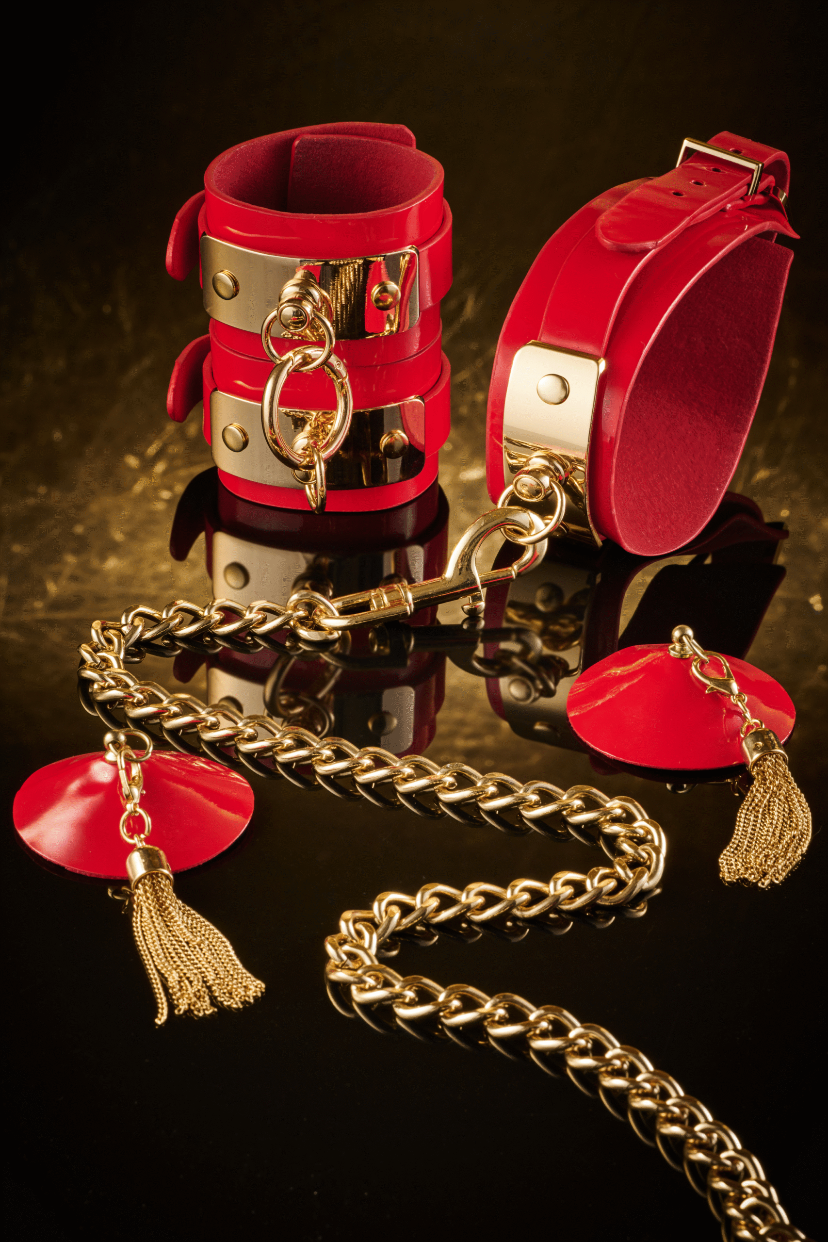 Kinky Diva VEGAS High Gloss Wrist Cuffs Red - Afbeelding 2