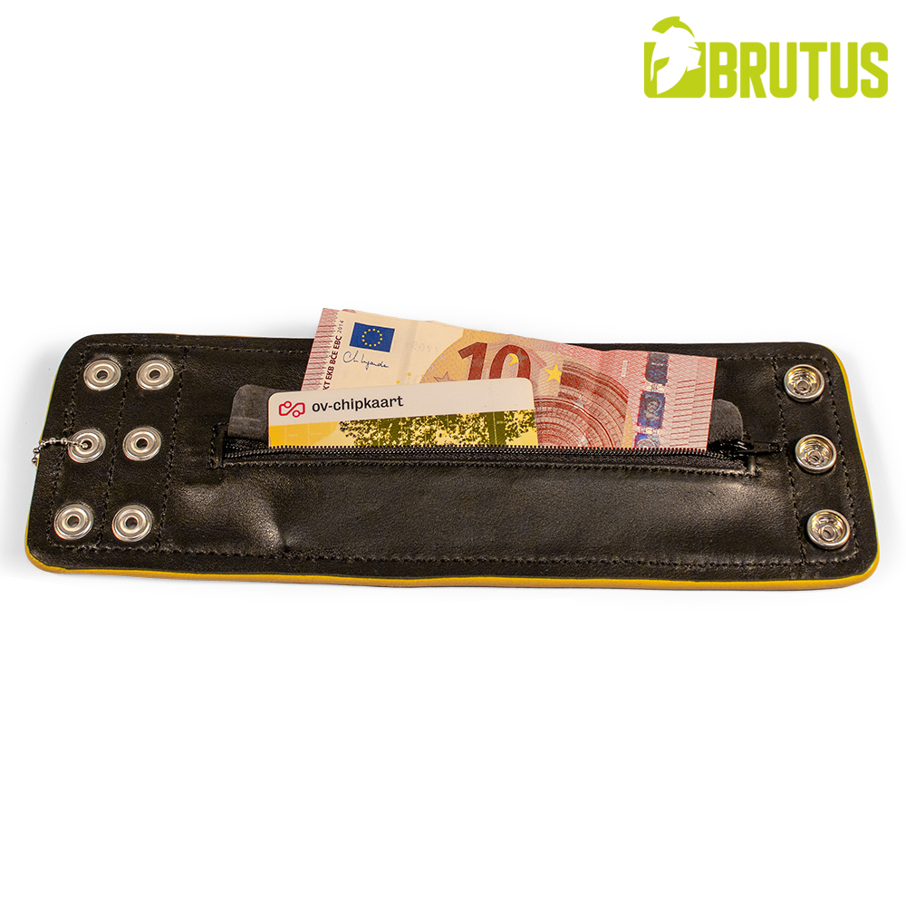BRUTUS Leather Wristwallet Zip Black/Yellow - Afbeelding 3